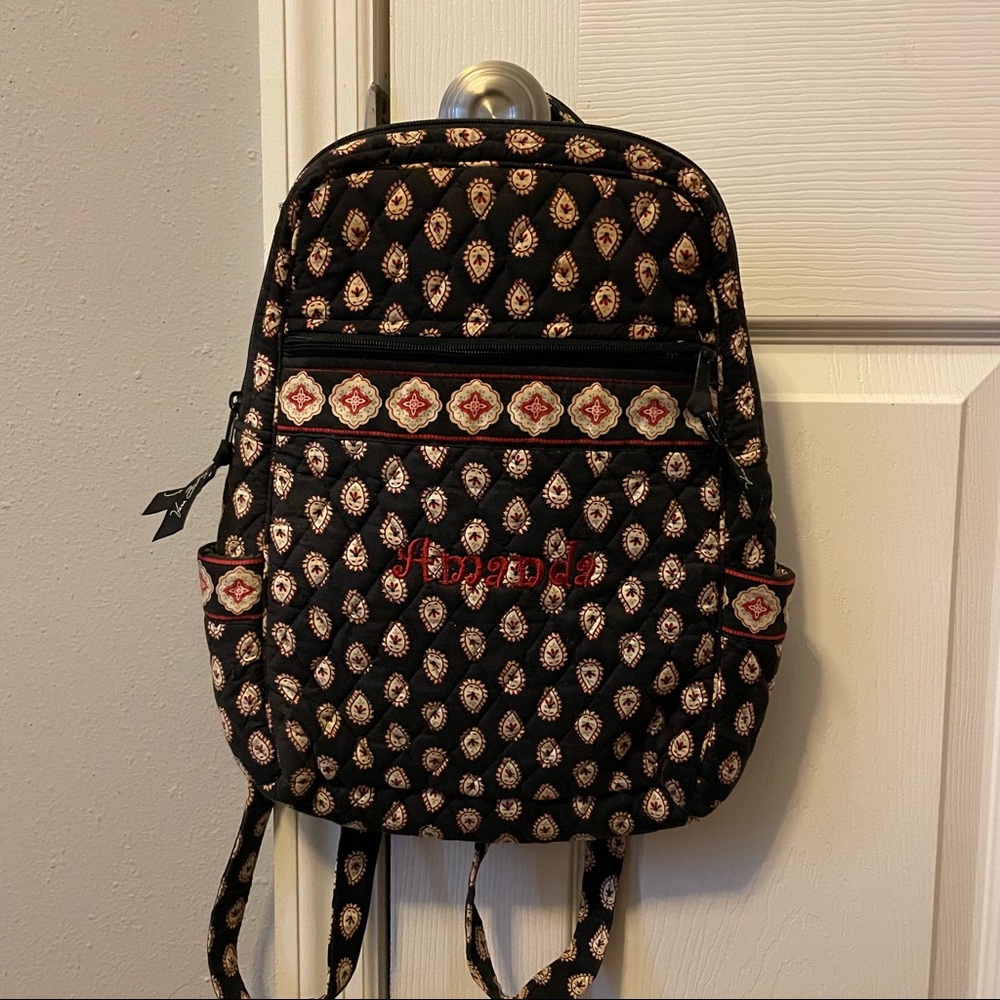 Vera Bradley Mini Backpack in Black Red Paisley